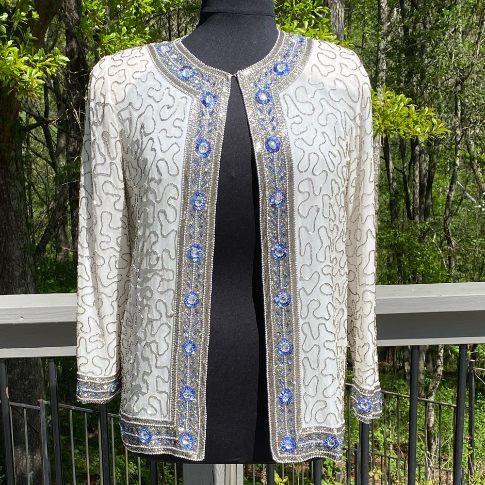 Vintage 80s Art Deco Beaded Sequin Blazer Jacket